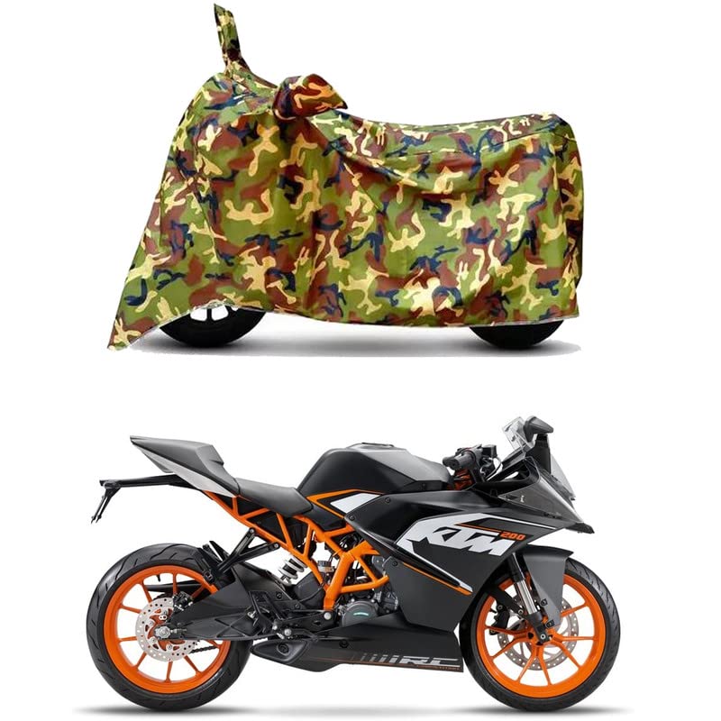 Image of Waterproof 100% PVC Coated Full Bike Scooty Two Wheeler Body Cover Compatible for KTM RC 200 STD /UV-Rays /Heat Protection /Birds Dropping /Scratchproof /Dust Proof s[6X6 Jungle Print]