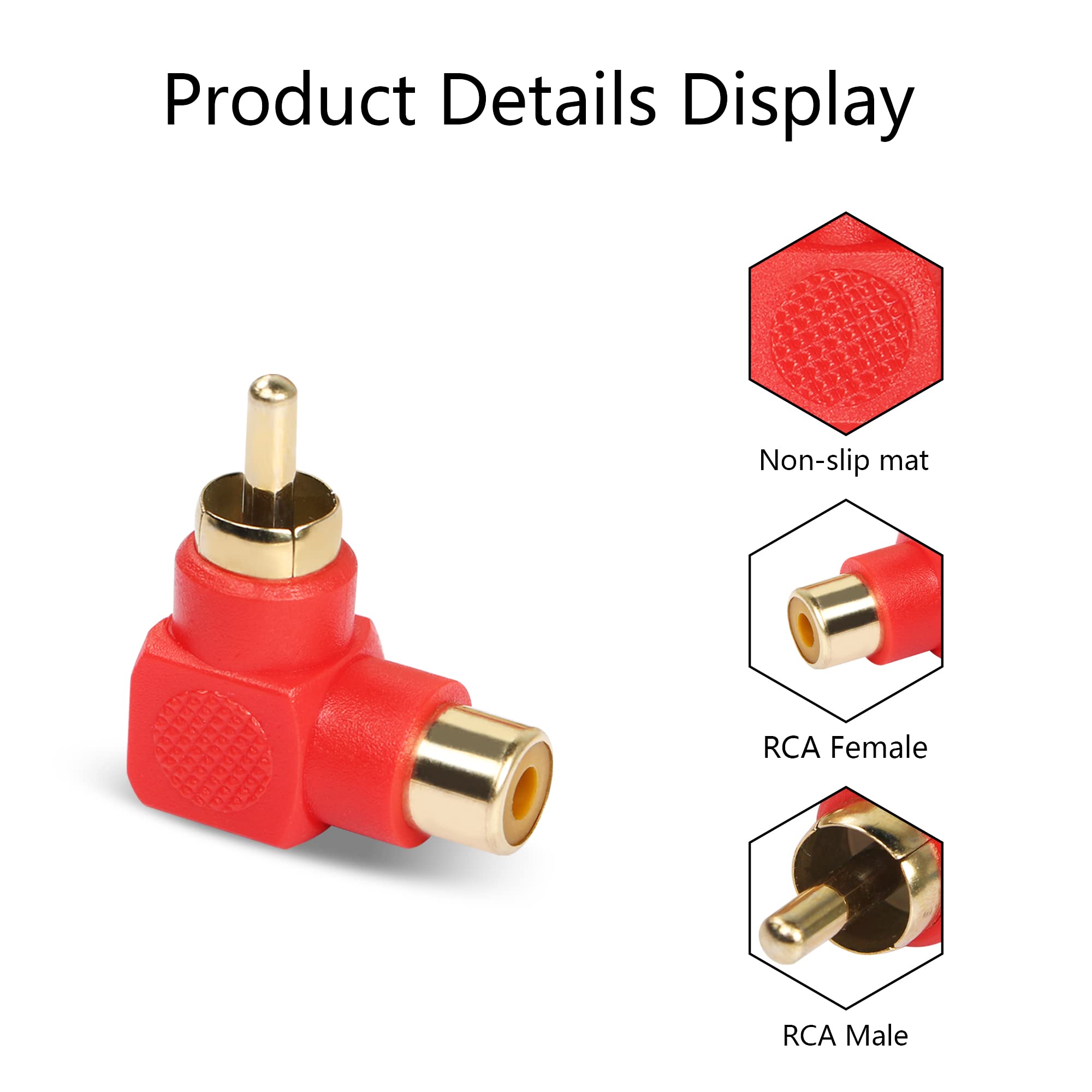 Duttek Adaptateur Diviseur RCA Y, Connecteur 90 Degrés RCA Male Vers 2 Femelles RCA Pour Audio