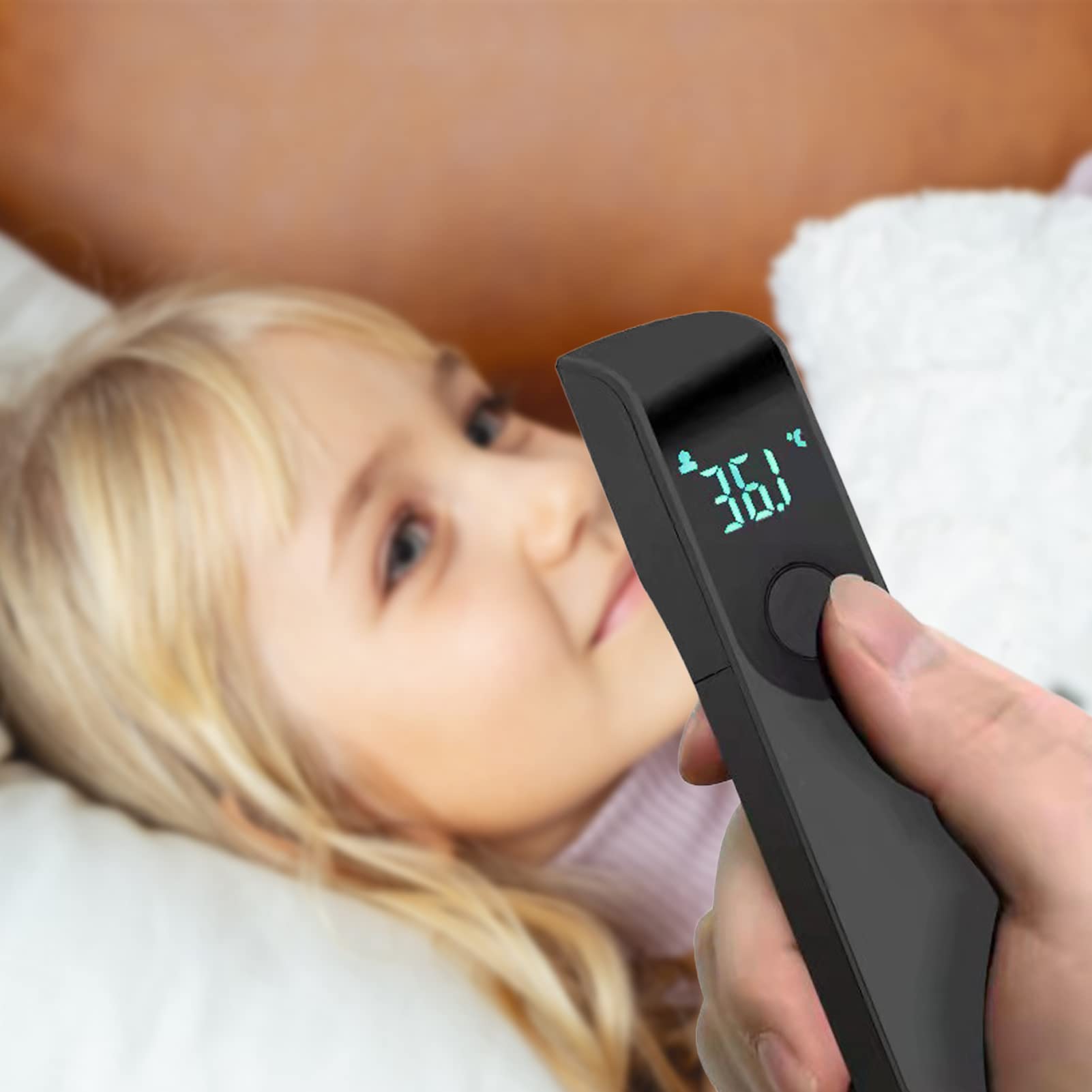 SYFUNLV Termometro a infrarossi, termometro frontale, lettura rapida, facile da usare con 1 pulsante e display LED per neonati, bambini e adulti in caso di febbre