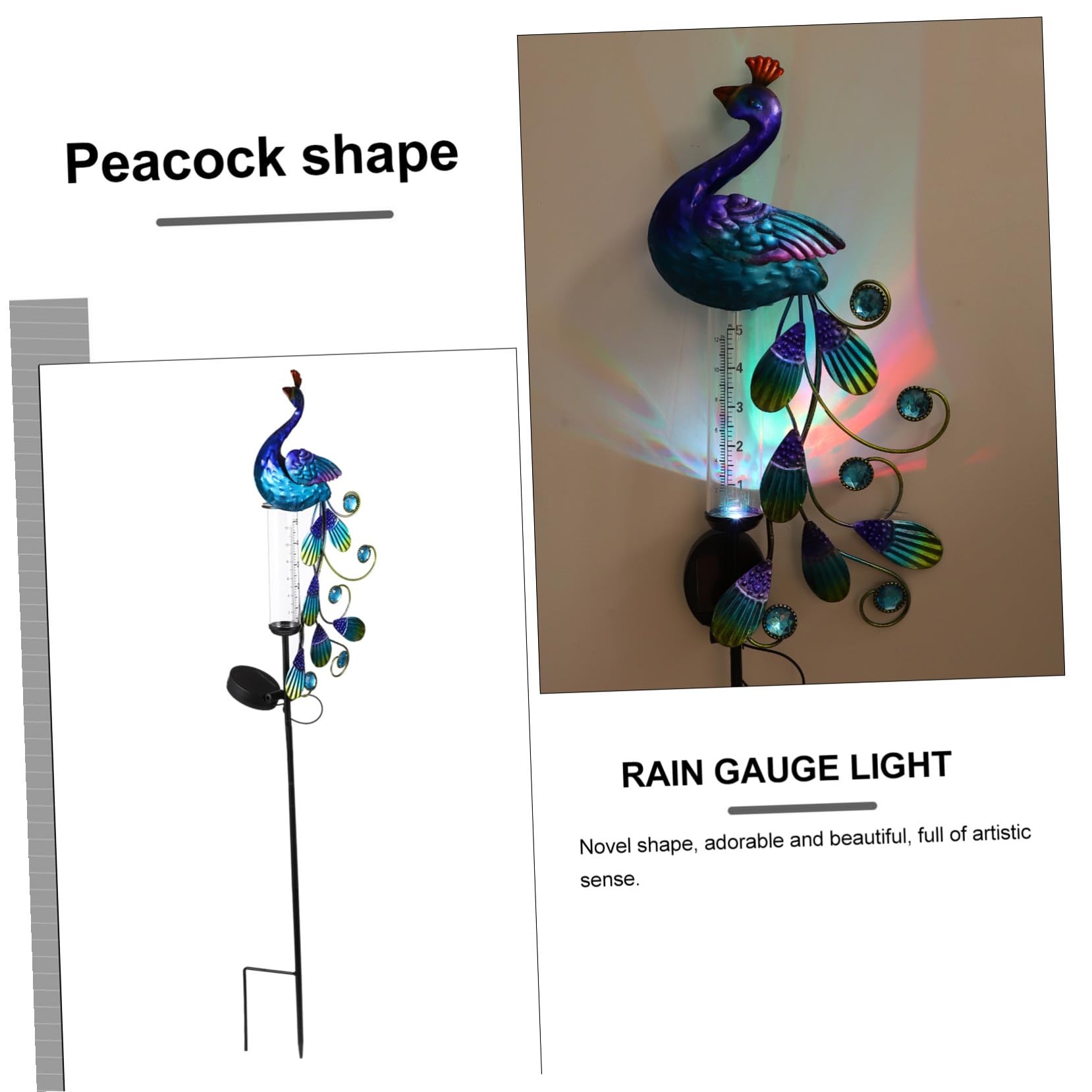 Didiseaon Lumière de Jardin Solaire Paon en Fer, Étanche, Pelouse