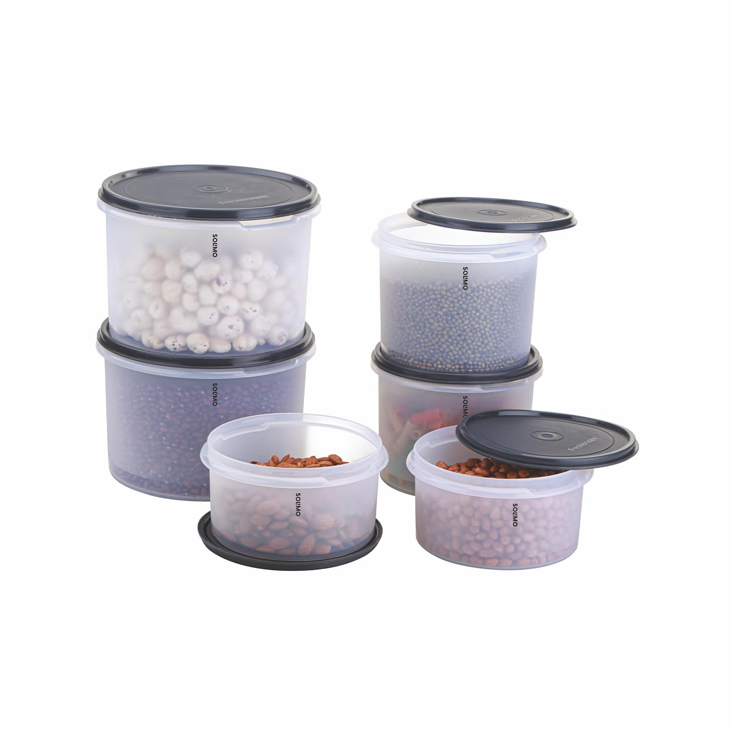 Amazon Brand - Solimo Airtight Plastic Round Storage Containers Food Grade Set of 6(1.3Lx2, 2Lx2 &3.7Lx2) | BPA-Free Durable Kitchen Storage | Stackable Pantry & Fridge Containers for Dry Food, Grey-image-14
