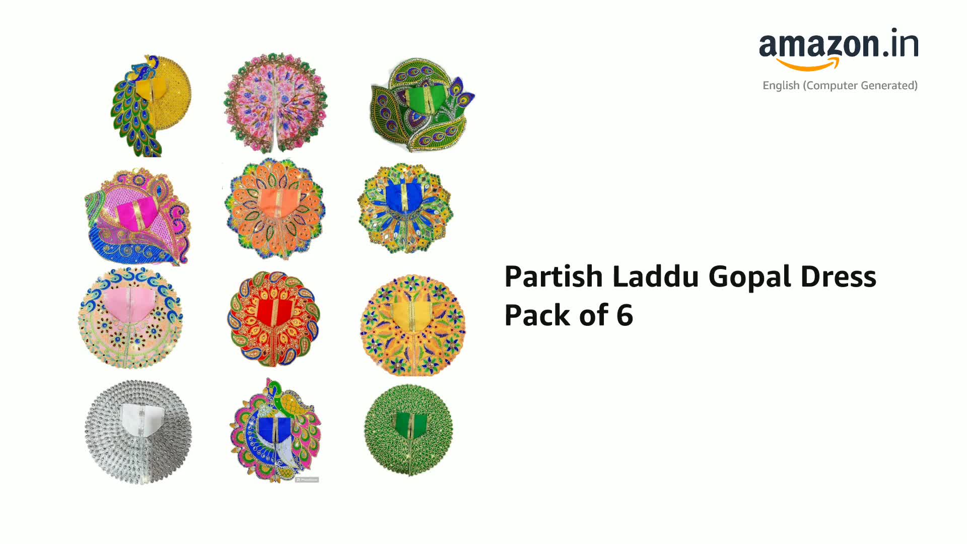 Partish Laddu Gopal Dress Size 0 l Ladoo Gopal Dress l Kanha Ji Dress (Set of 6 Poshak) Size 0 1 2 3 4 5 6
