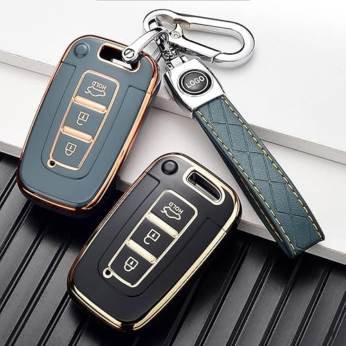 Miniatura 4 de ontto Funda para llave de coche con llavero compatible con Hyundai llavero duradero para Elantra GT Genesis Genesis Coupe Sonata Veloster Gris