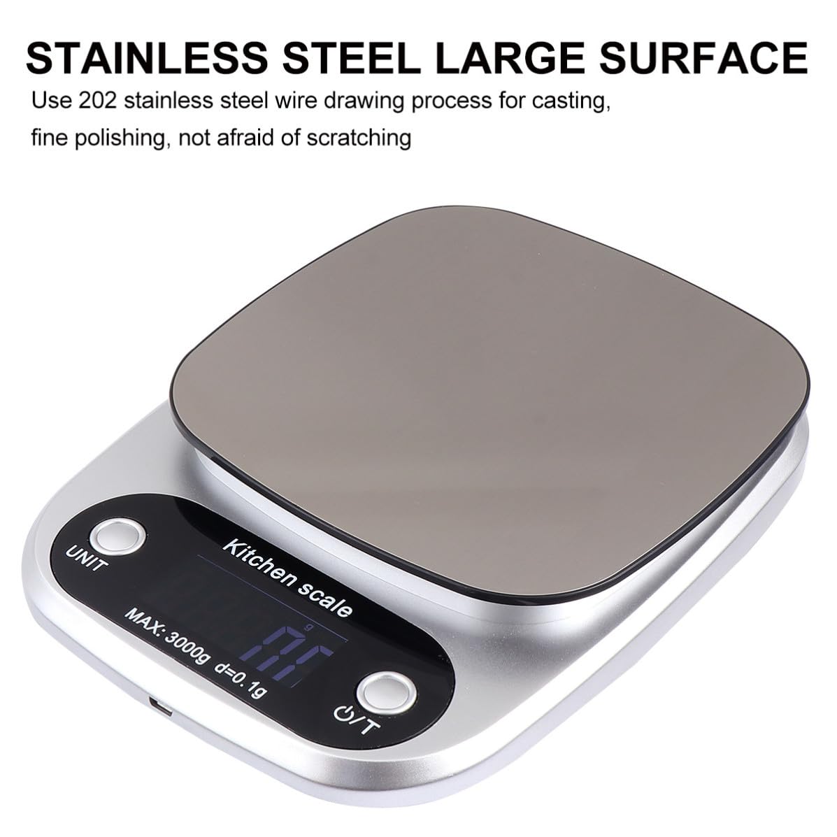 Báscula Portátil Recargable Digital Inoxidable Cocina G de de Acero 3 Kg/0,1 Pantalla Lcd para Uso en Cocina y Repostería