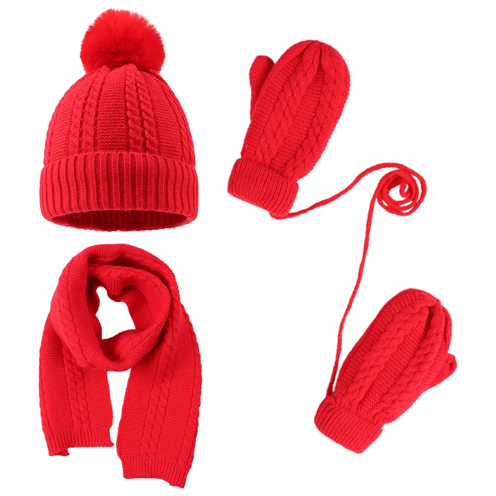 Peecabe Kids Winter Hat Scarf Mittens Set Toddler Knitted Beanie 2-7 Years