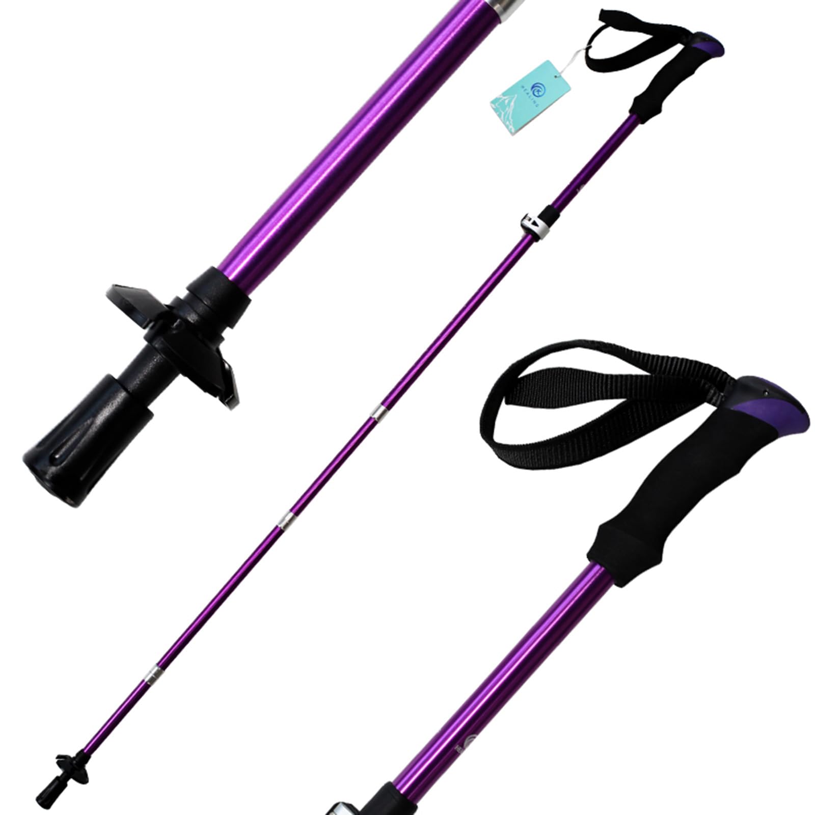 O kijki trekkingowe (2 ps), teleskopowe składane, kijki trekkingowe ze stopu aluminium, lekkie i trwałe, odpowiednie do wędrówek, wspinaczki (110-135 cm)