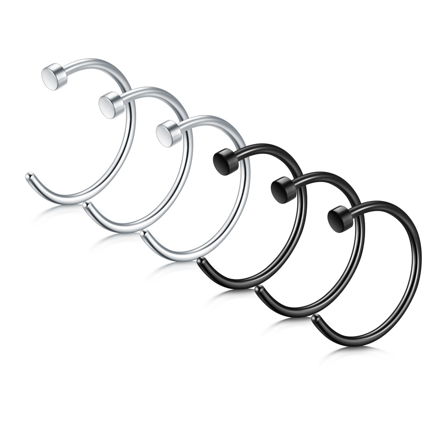 Briana Williams Fake Nariz Anillos Hoop-20G 18G 16G Nariz Aro Anillo 6mm/8mm/10mm/12mm Nariz Piercing Labio Septum Anillo Arete Faux Joyería Piercing del Cuerpo 6 Piezas — view 5