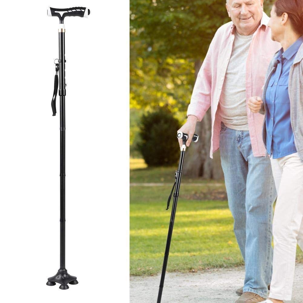 Muletas Ajustables, Bastones Plegables Ajustables y Bastones, con luz LED, Mango de Esponja, rotación Libre de 360 ​​°, para Hombres y Mujeres Familiares Present