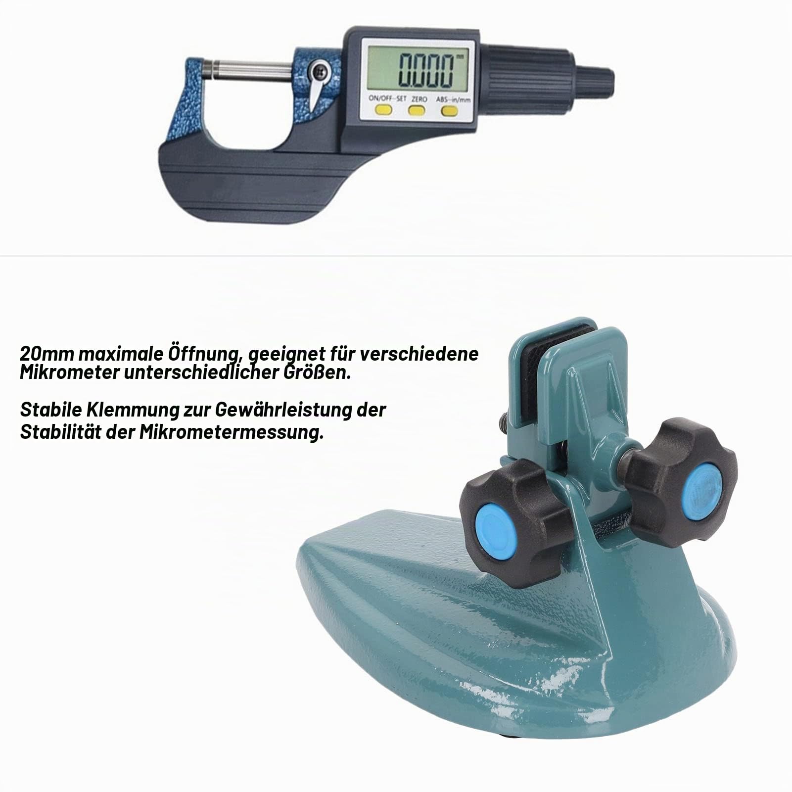 Buachois Mikrometerständer, Mikrometer Ständerhalter Präzisions Bügelmessschraube Halter Verstellbare Legiertem Stahl Halterung Innenmikrometer Standfuß Sockel Ständer für Bügelmessschraube bis 4 Zoll