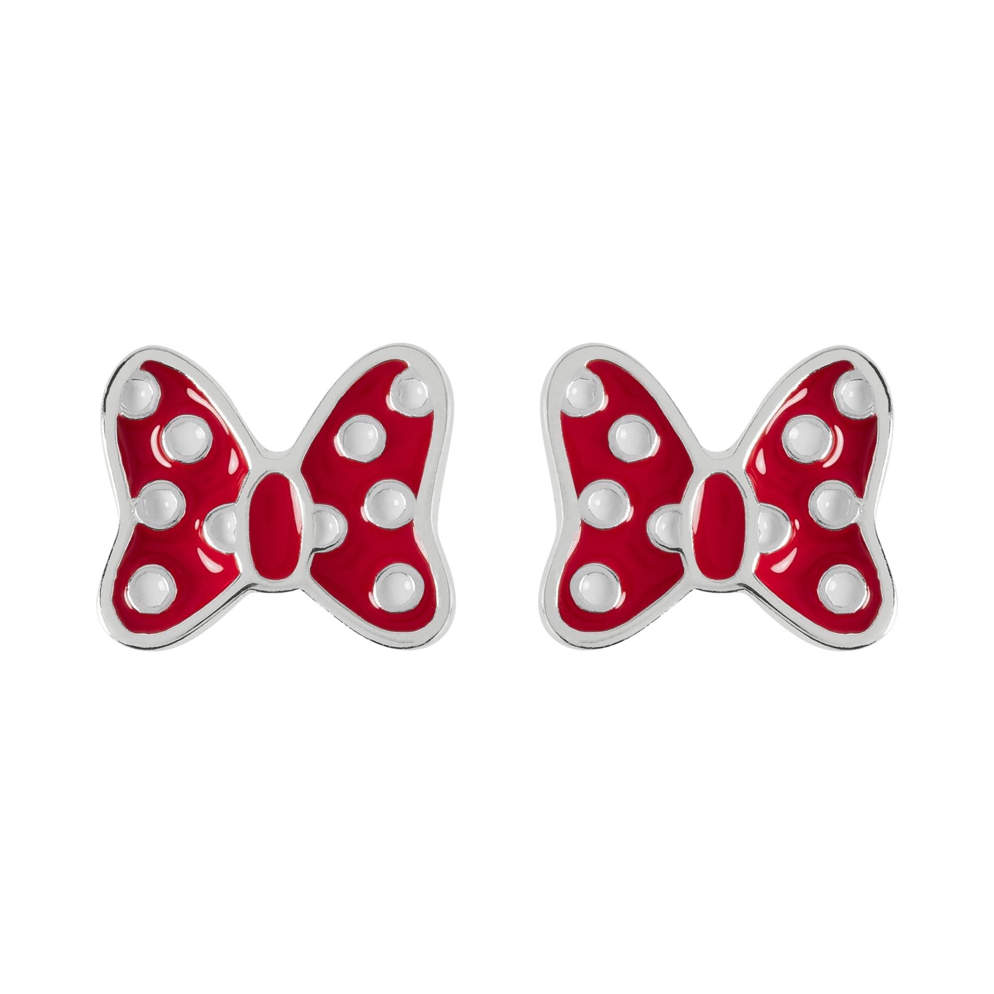 Disney Pendientes de tuerca de plata de ley con esmalte rojo de Minnie Mouse E906338SL.PH, talla única, Plata de ley, No es una piedra preciosa