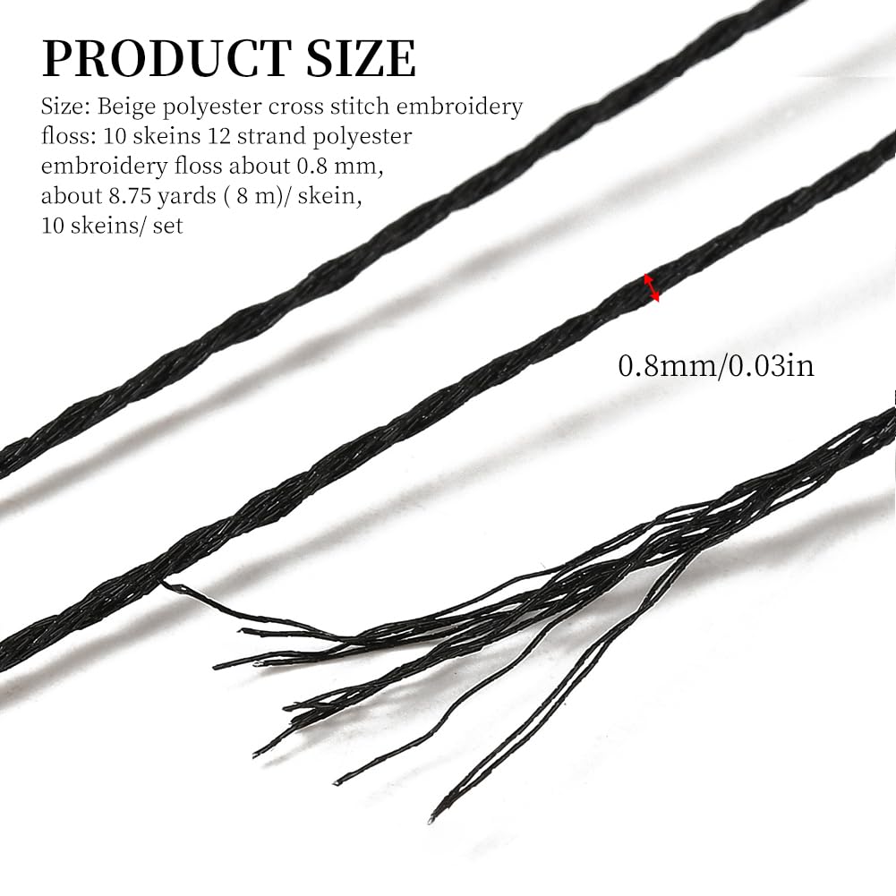 CABODYALS 10 Skeins Black Polyester Embroidery Floss Metallic Shimmer Cross Stitch Thread Gold Silver Glitter Floss Bulk for Sewing Making Friendship Bracelet Weaving Knitting Needlepoint Handcraft