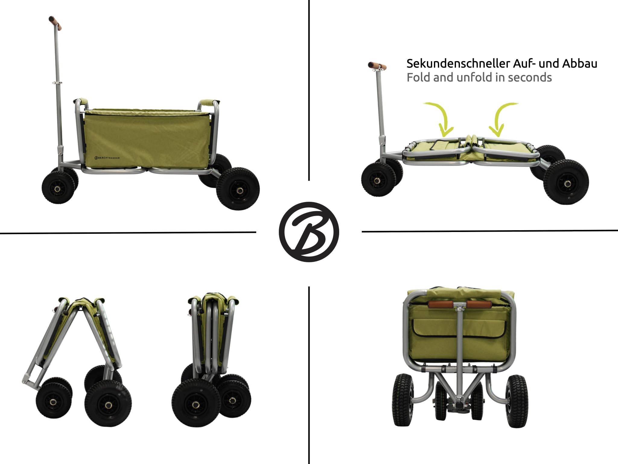 Beachtrekker Life Faltbarer Bollerwagen + Feststellbremse, klappbarer Handwagen (Luftreifen, Oliv)