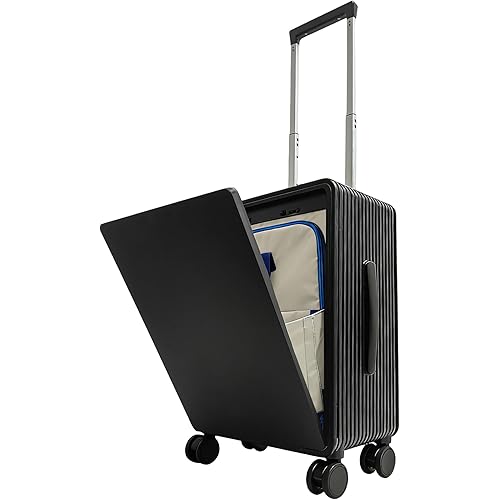 20 Inch Zipperless Carry On Suitcase, Personalized Luggage Front Opening Airline Approved, Hard Shell Carry On Luggage with TSA Lock, USB Charging Port, Quick Access to Laptop--Carbon Black