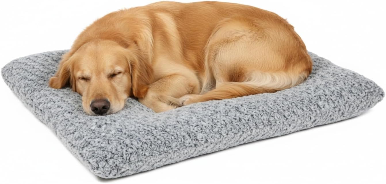 Lafyette. – US Based, Washable Faux Fur Dog Bed, Deluxe Plush Dog Crate Bed, Comfy Kennel Pad, Anti-Slip Pet Sleeping Mat, Soft Cozy Mattress for Large, Medium, Small Size Breed Dogs, 35″ x 23″, Grey