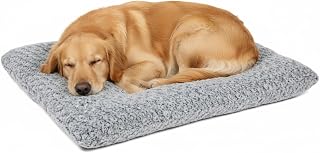 Lafyette Washable Faux Fur Dog Crate Bed 35x23 Inch Plush Kennel Pad Anti-Slip Mattress for Small Medium Large Dogs Grey