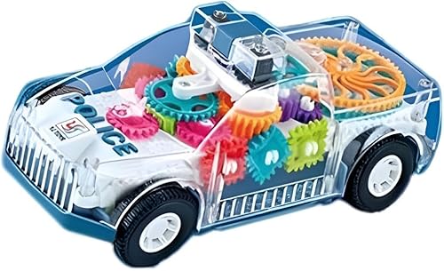 ABK - Coche de juguete transparente, con sistema de engranajes móviles de colores visibles, luz y sonido transparente, luz y sonido, efectos de luz