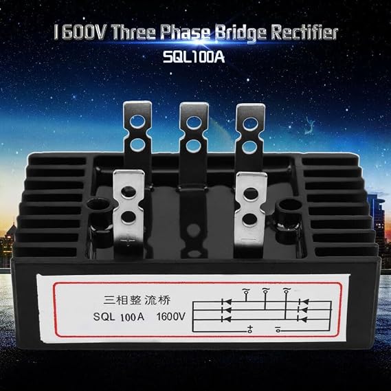 100A 3-Phase Diode Bridge Rectifier 1600V High Frequency Silicon Wave AC to DC Power Supply Industrial Use for Black