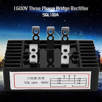 100A 3-Phase Diode Bridge Rectifier 1600V High Frequency Silicon Wave AC to DC Power Supply Industrial Use for Black