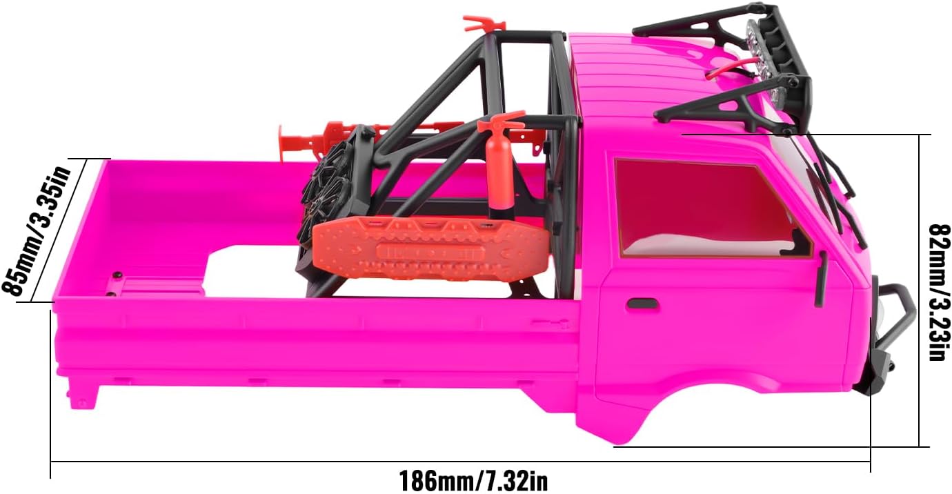 KT24 1/24 Kei Truck Hard Body Shell Kit with LED Lights for Axial SCX24, C10, Bronco, Wrangler, Base Camp, 4Runner (133mm Wheelbase) - Rose Red