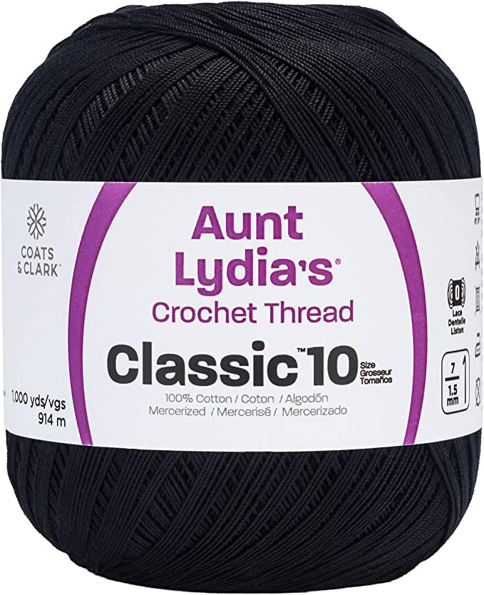 Image of Aunt Lydia Value Black Crochet - 3 Pack of 1000y /914m - Cotton - Gauge 10 - Crochet