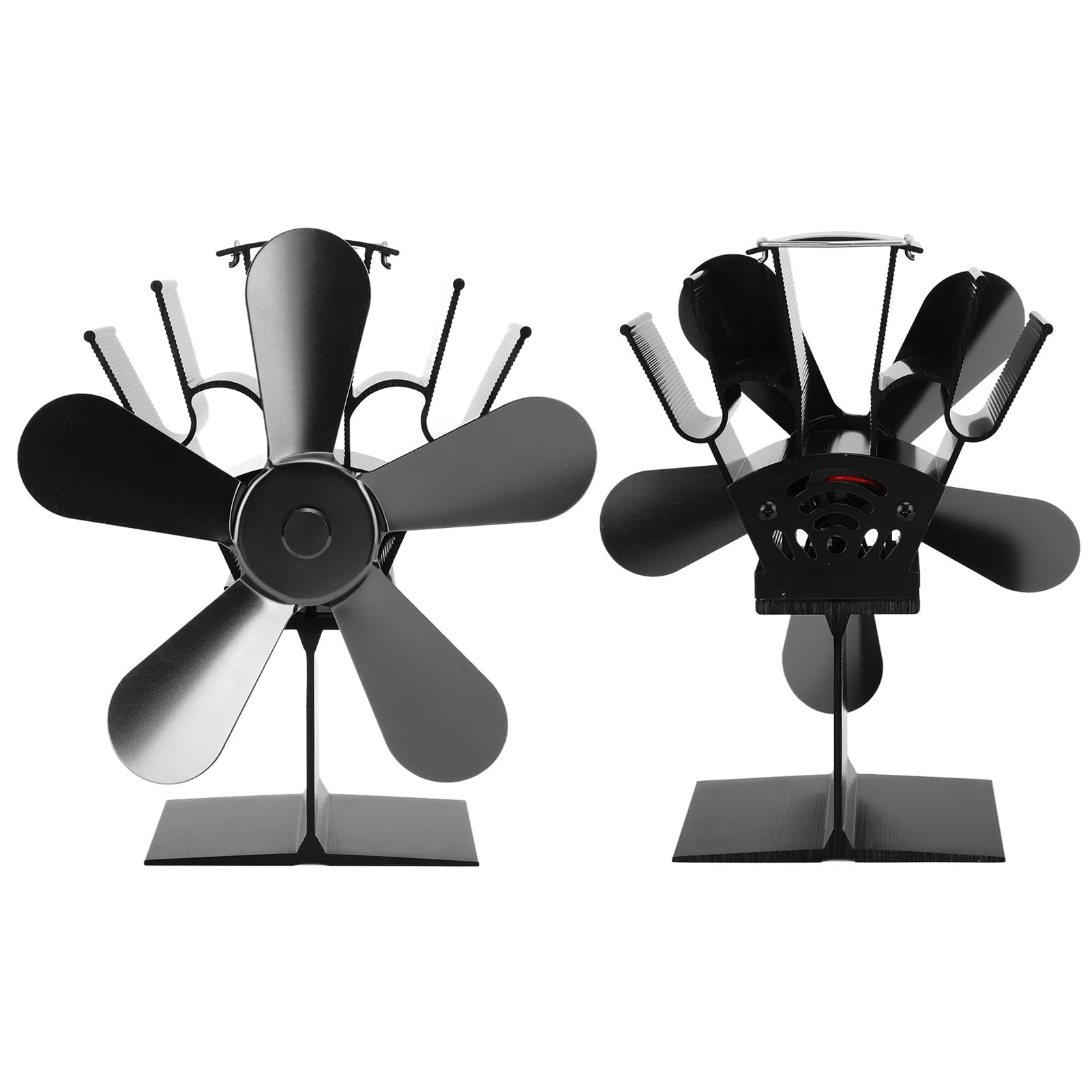 Ventilatore per stufa a legna a 5 pale, alimentato a calore, per caminetto, ideale per stufe a legna e a pellet. Funzionamento silenzioso, risparmio energetico. Lega di allu (Nera)