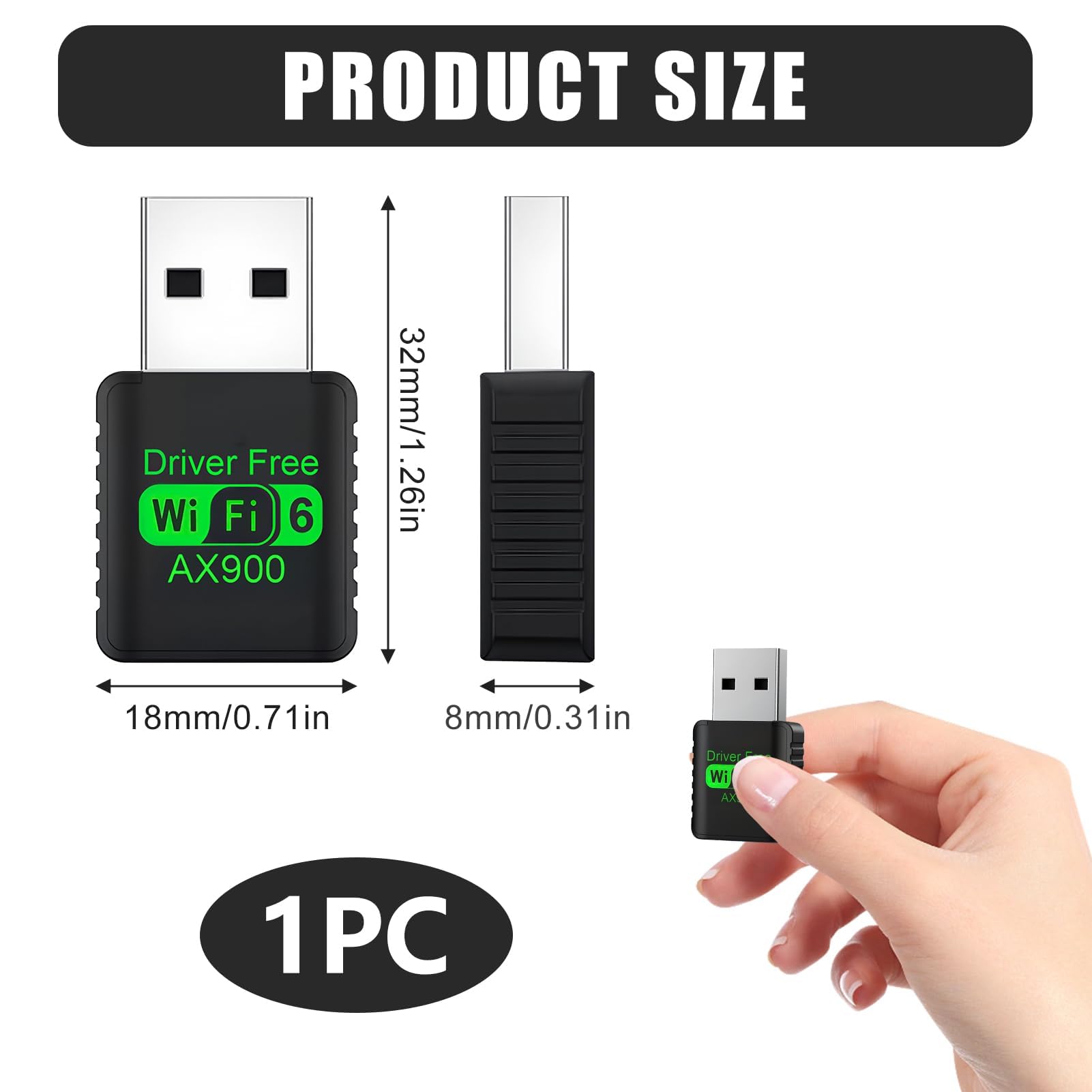 Klucz WiFi 6 AX900 Mb/s, dwuzakresowy klucz WiFi do komputera 2,4 GHz/5 GHz, potężny adapter USB WiFi do komputera stacjonarnego i laptopa, wysoka prędkość, kompatybilny z Windows 11/10/8