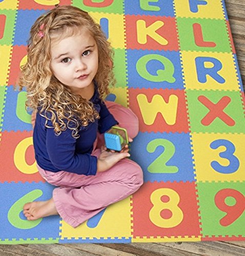 Tadpoles Soft EVA Foam 36 Piece ABC Playmat Set, Multi/Primary, 74x 74 (36 Sq Feet) 36 Count (Pack of 1) ABC Multicolored Primary