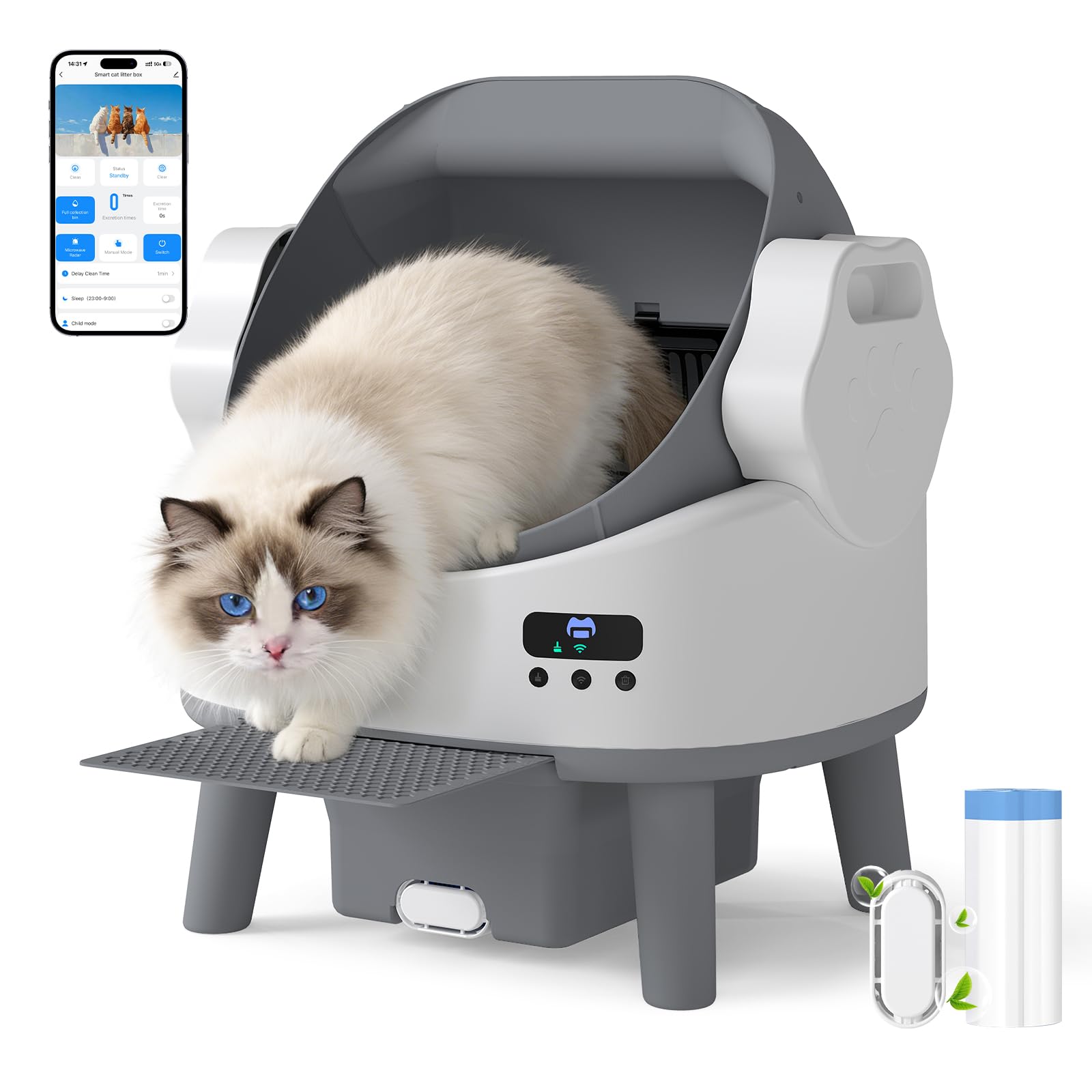 Self-Cleaning Cat-Litter-Tray, Automatic-Cat-Litter-Box with Open-Top Design, APP Control, Low Odor, 9 Safety Sensors, Smart Cat Litter Robot with Pedal for Multiple Cats, Quiet & Easy Clean