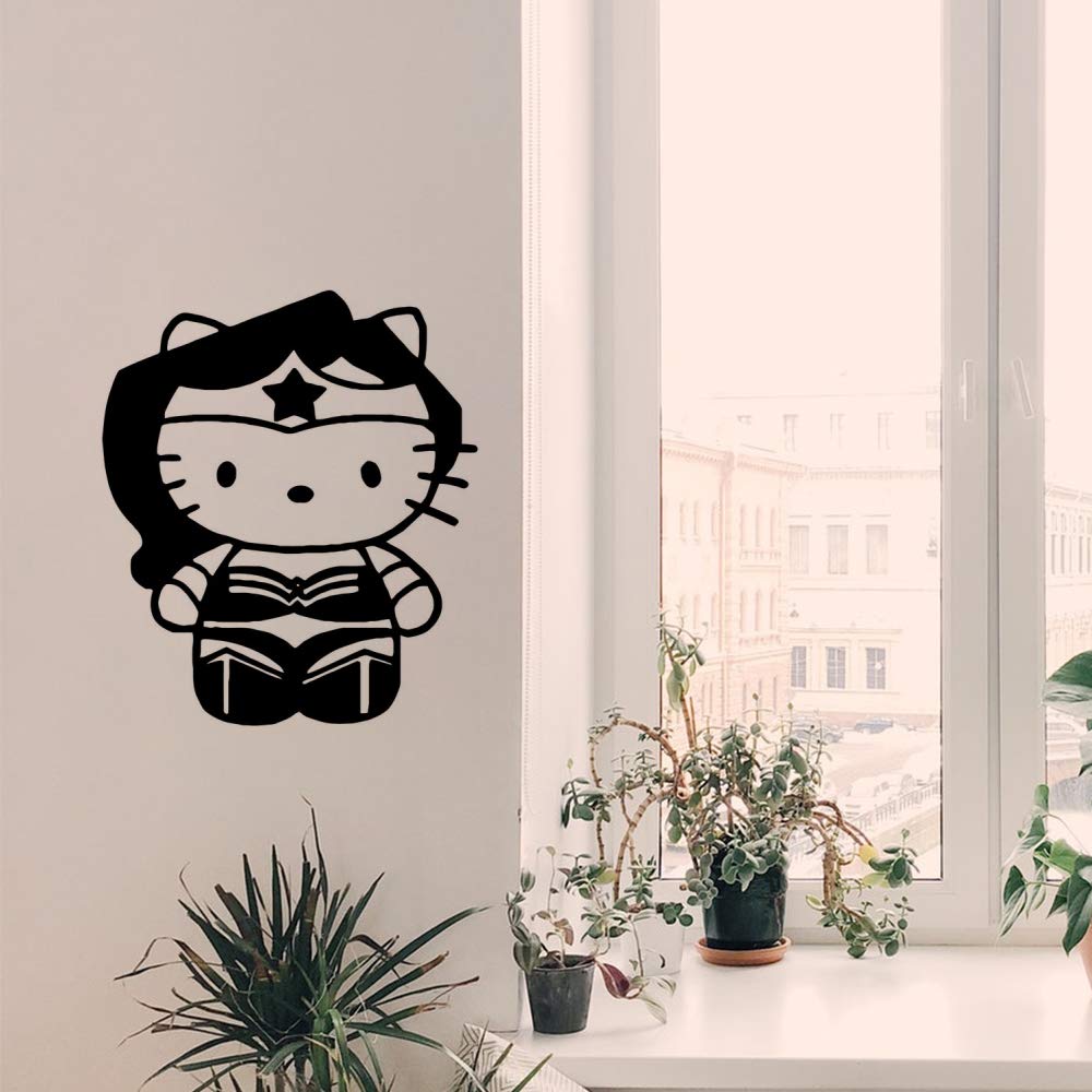 Gadgets Wrap Wall Decals 29CM Wall Stickers Black Color - (Hello Kitty Wonder Woman)