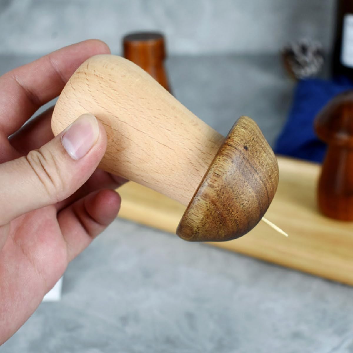 minkissy Wooden Mushroom-shaped Toothpick Holder Jar Household Toothpick Storage Box Dispenser for Kitchen Table Hygienic Organizer image 5