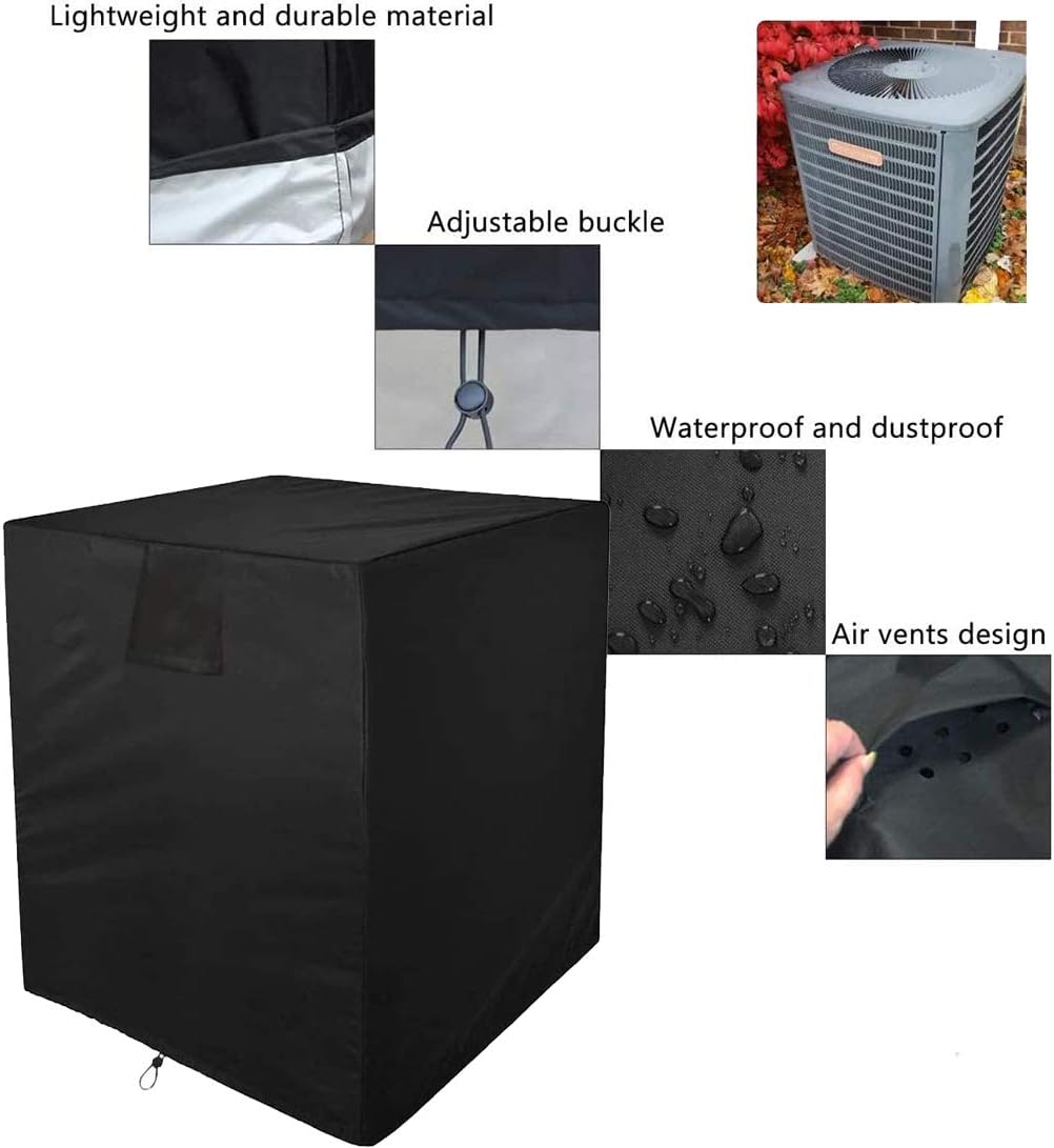 Outdoor Black Air Conditioner Cover Waterproof A/C Unit Cover Dustproof Snowproof Protection Covers for Outdoor Square Furniture Central Air Conditioner