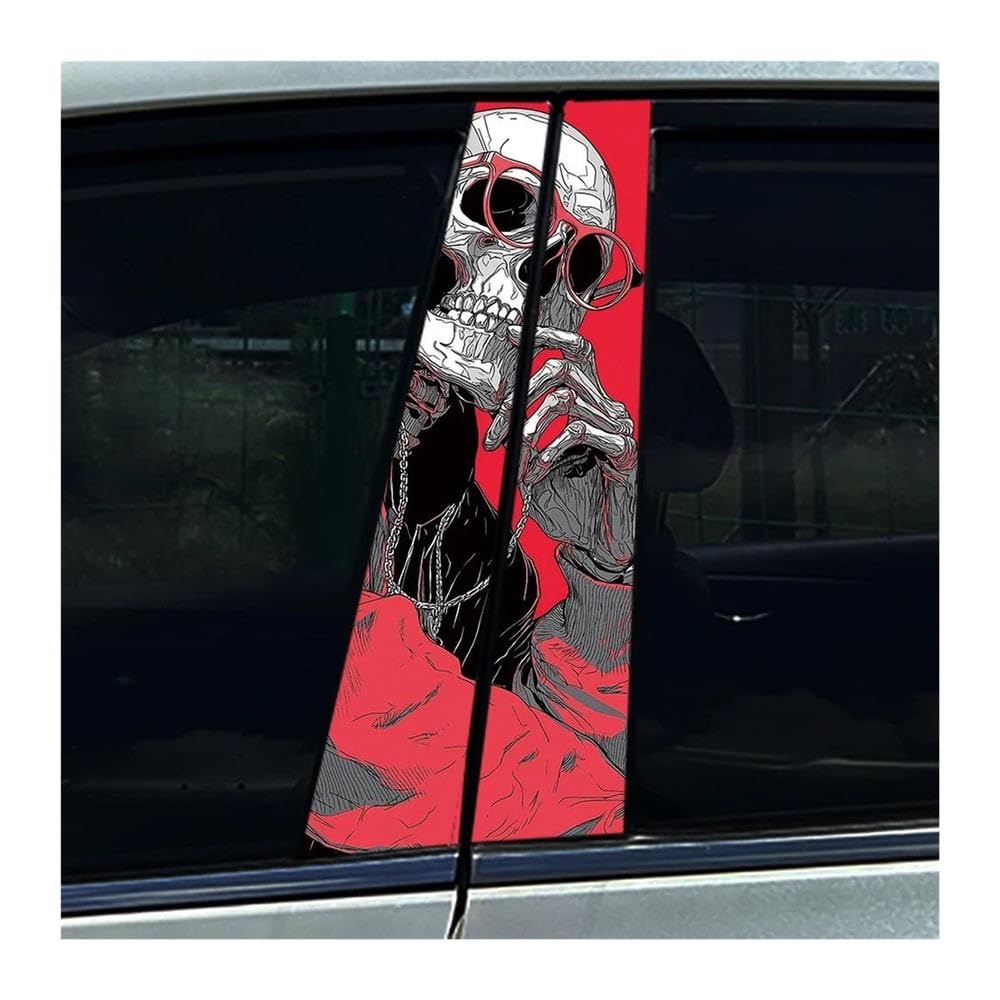 Body Parts 2PCS Cool Skull Skeleton Red Car Center Pillar Sticker Auto B Pillar Protective Film Decals(E)