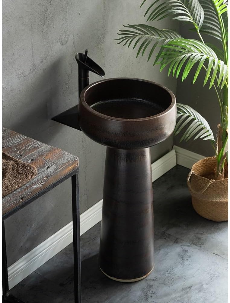 Bathroom Countertop Vessel Sink Outdoor Ceramic Wash Basin Garden Pedestal, Sink Floor-standing Pedestal Sink Vanity