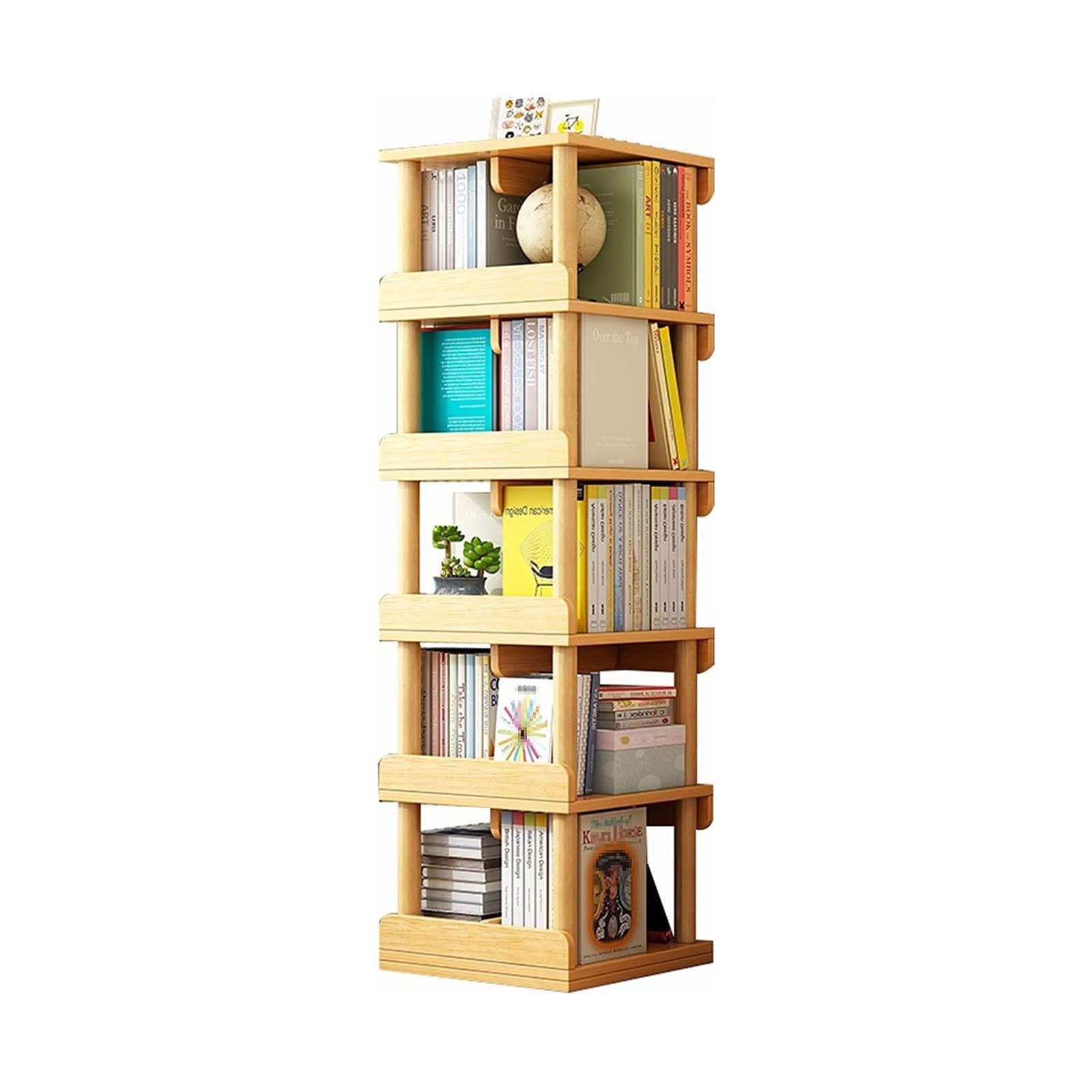 BRAVECOW Roterende Boekenplank 360 Display Vloerstaande Houten Boekenkast Hoek Opbergrek voor Volwassenen Kinderen Multifunctionele Boekenplank Organizer (4tier