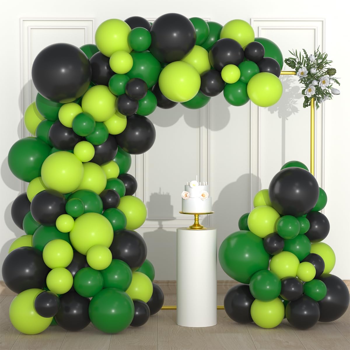 Green Black Balloon Garland Arch Kit - Dark Green Balloons Lime Green and Black Balloons for Boy Soccer Football Video Gamer Jungle Birthday Baby