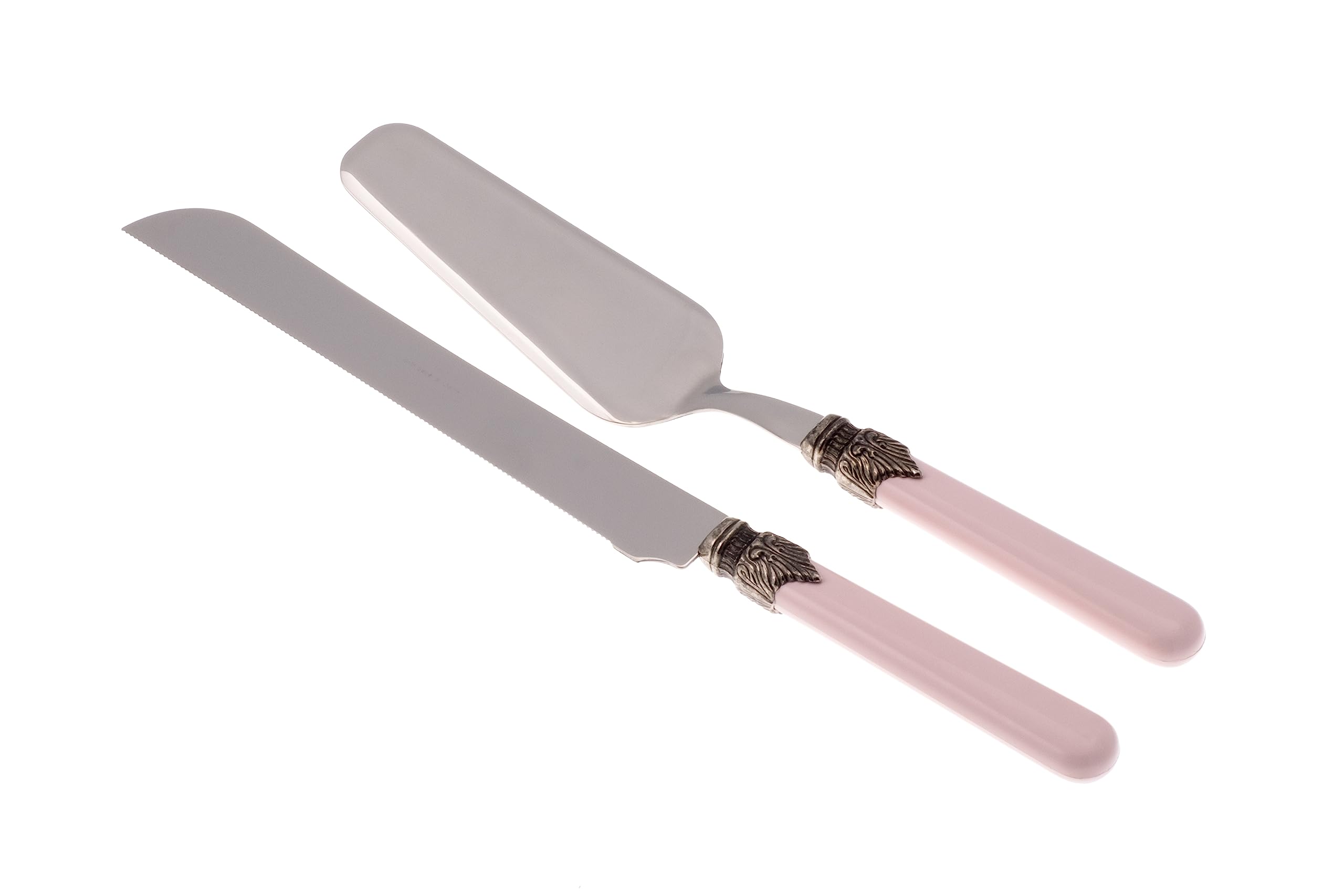 Rivadossi Sandro 1602D07 Set of 2 Cake Server and Knife Set - Classic - 100% Made in Italy, Craftsmanship and Design, Steel, Pink