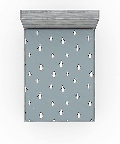 Miniatura 2 de Ambesonne Juego de sábanas bajeras de pingüino, patrón mínimo de pájaros fauna árticos, ropa de cama decorativa con bolsillo elástico completo, 2