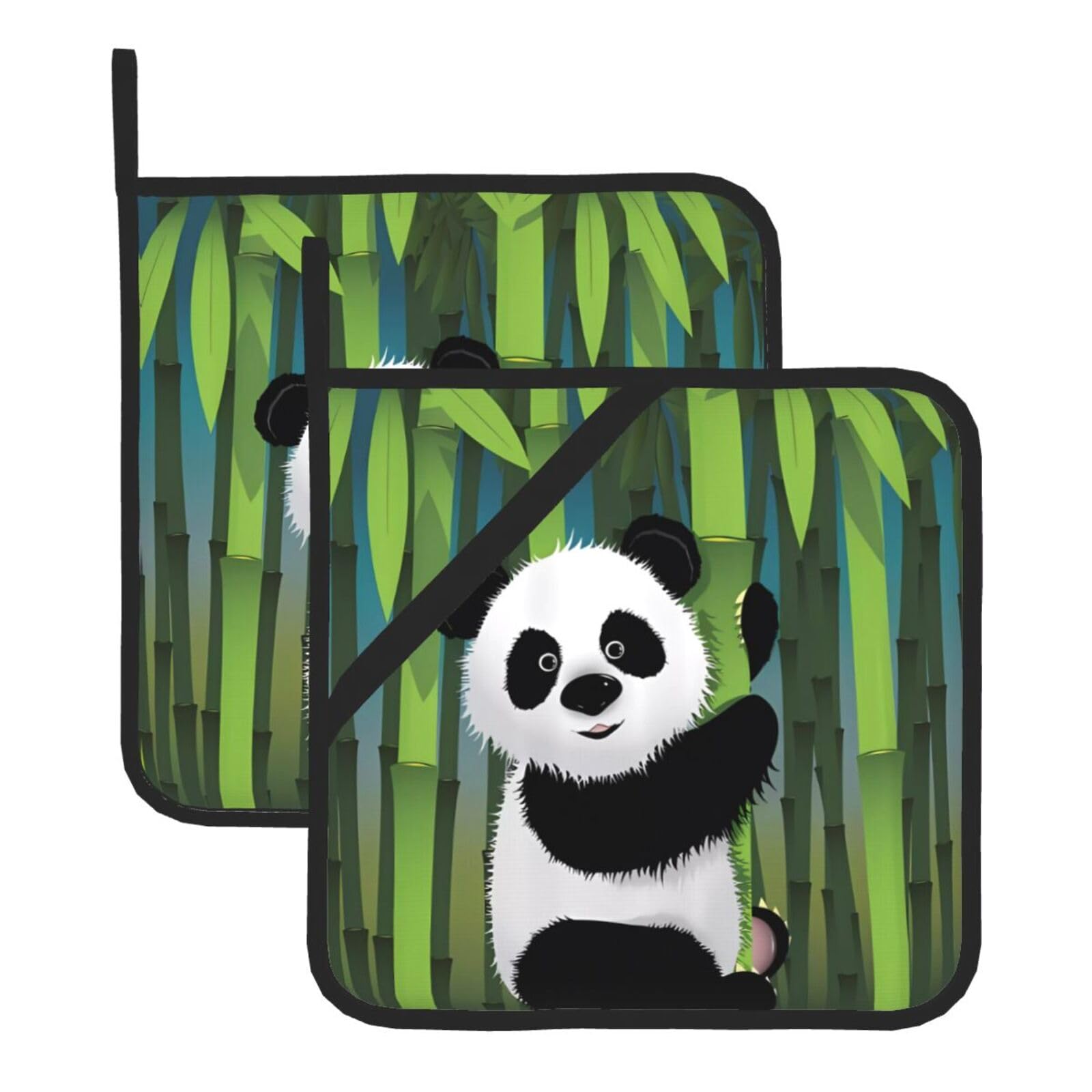 HJFCZH Curious Baby Panda Prints Square Hot Pads for Kitchen Counter - Waterproof Pot Holders, Durable Heat Resistant Throw Layers for Serving, Oven & BBQ - 2 Pack