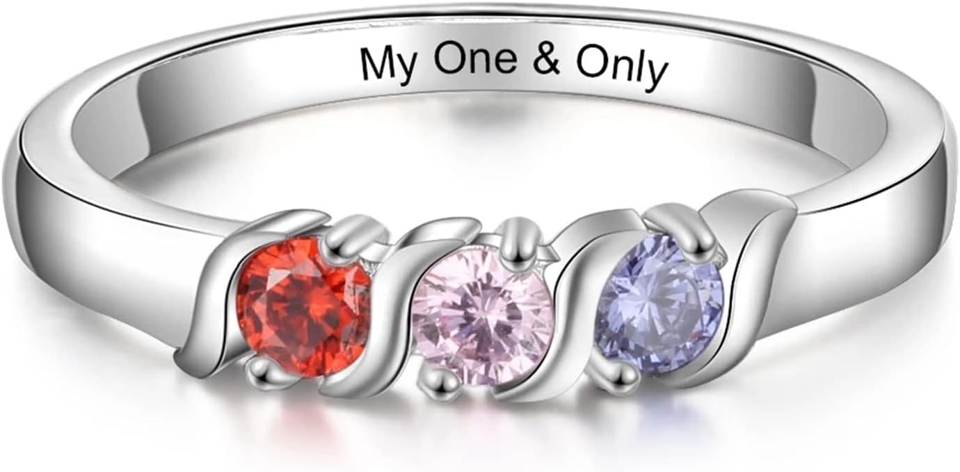 Mother Ring 3 Stones Gold Mom Rings With Birthstones 10K White Gold Birthstone Rings For Women Customized 18k Mother Ring Personalized Family Ring for Birthday Christmas