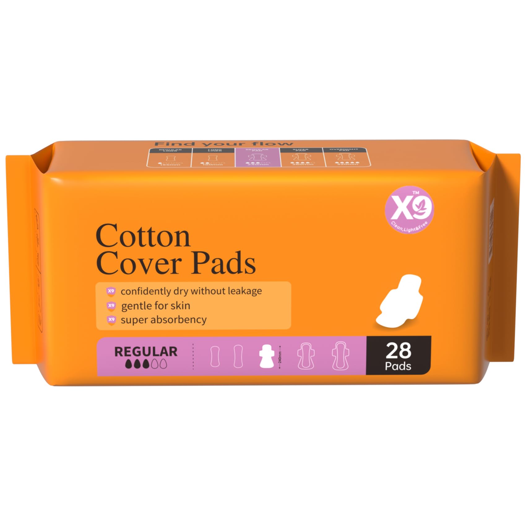 Cotton Cover Period Pads, Regular Absorbency Pads for Women with Wings, 28 Count