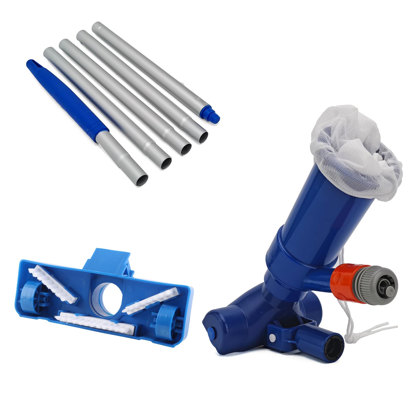 LAURAG Swimming Pool Cleaning Kit Cleaner Suction Head with Brushes Ex ble Rod Mesh Bag
