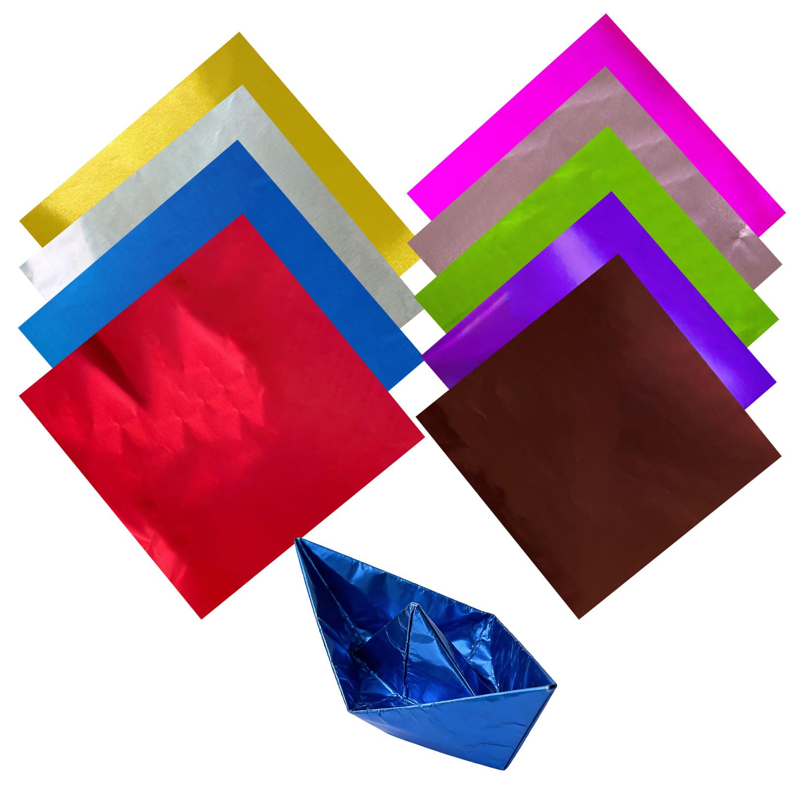 900 arkuszy papieru metalicznego do rękodzieła - 9 różnych kolorów, kwadratowy rozmiar 15 x 15 cm, idealny do origami, scrapbookingu, tworzenia kart i kreatywnych projektów DIY