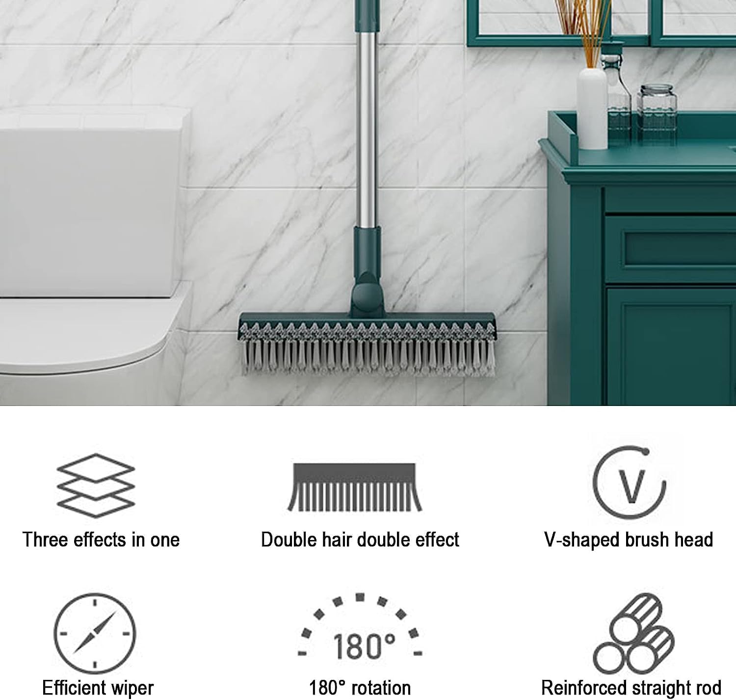 JAY EMPIRE 3 in 1 Bathroom Cleaning Brush with Wiper Tiles Cleaner with Long Handle 180° Rotate Bathroom Floor Scrub (3 in 1 Brush) 4