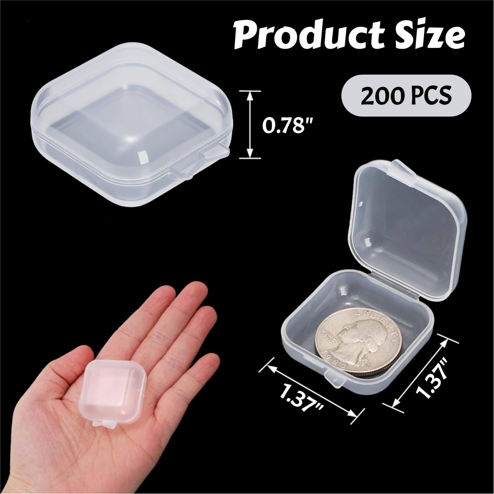 Dicunoy 200 mini scatole di plastica trasparente, piccole scatole per gioielli con coperchi incernierati, scatole per anelli, scatole portatili per orecchini, collane, accessori fai da te