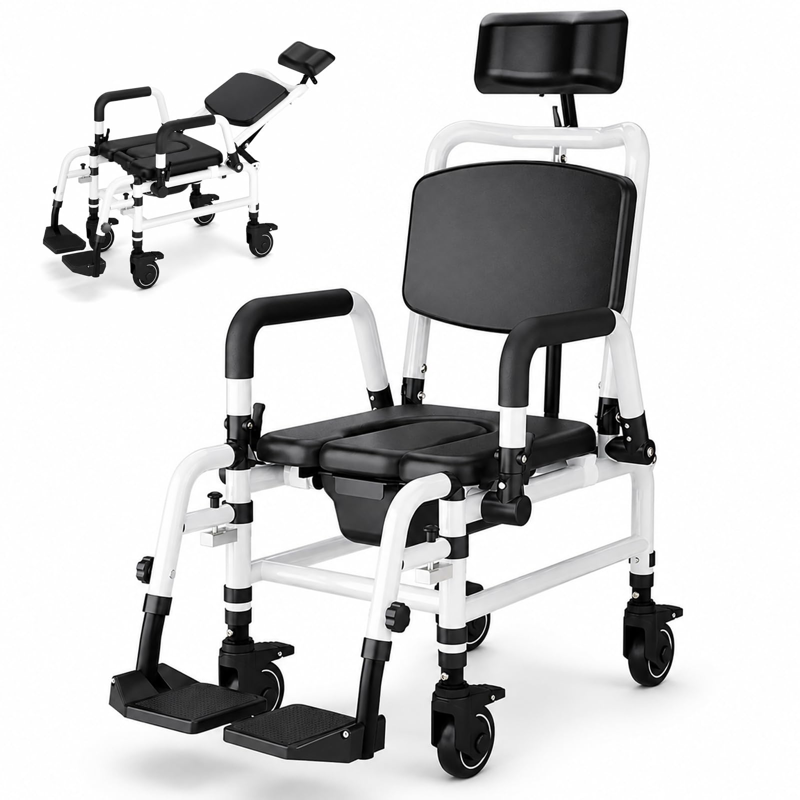 Silla Inodoro Reclinable, Silla De Ducha con Ruedas Y Frenos
