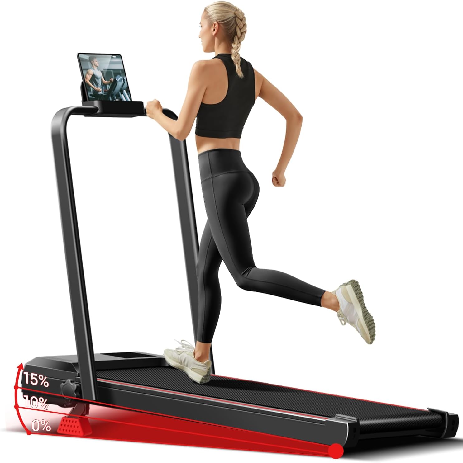 4-in-1 Walking Pad with 10% Incline, Portable Under Desk Treadmill, Foldable Treadmills for Home and Office, 2.5 HP Quiet Walking Pad Treadmill with 300 LBS Capacity