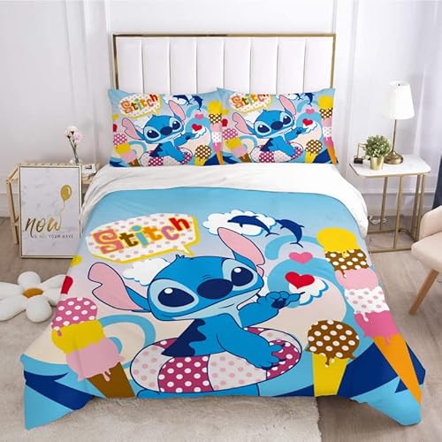 EVAGMG Cute Bed Duvet Cover Anime Bedlinenset Cartoon Bedding Sets 3D Printed Lightweight 3 Pieces Comforter Cover Sets with 1 Duvet Cover and 2 Pillow Pillowcases for Kids, Full