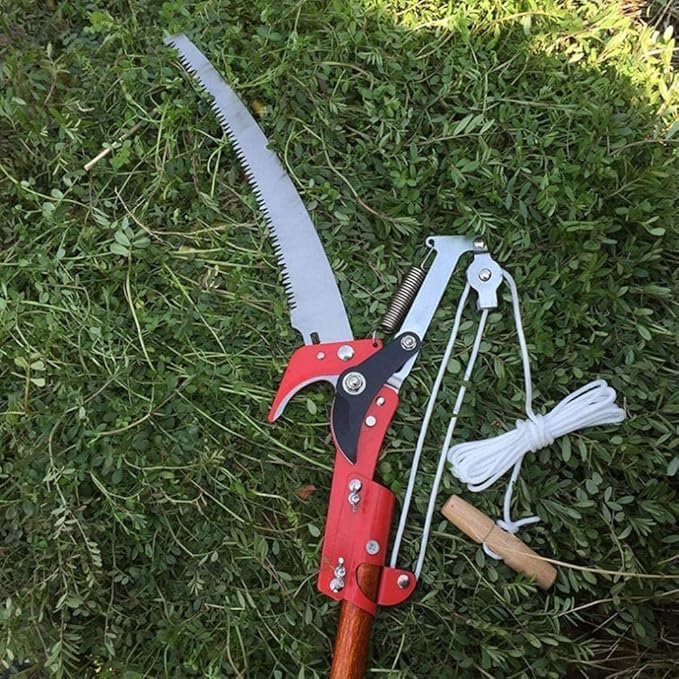 Image of VELTRIX 2-Way Long Reach Tree Pruner & Trimmer Head, 350mm Pruning Saw with Garden Shear, Branch Cutter, Fruit Picker & Harvester Tool with 2.5m Rope Line, Without Pole