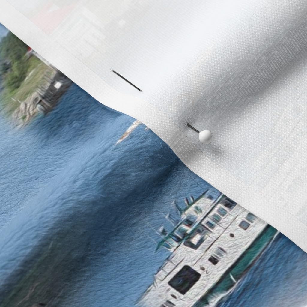 Spoonflower Fabric - Island Paradise Lighthouse Ocean Lake Nautical Blue Red White Fish Sea Printed on Minky Fabric by The Yard - Sewing Baby Blankets Quilt Backing Plush