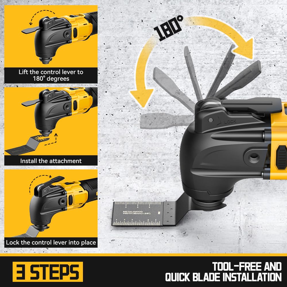 Multiherramienta oscilante para batería Dewalt de 20 V máx.: herramienta oscilante inalámbrica - 6 velocidades variables 21000 OPM | Motor sin escobillas | Cuchillas de corte de madera y almohadilla